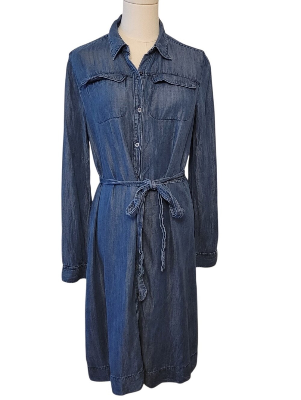 LOFT Blue Denim Belted Jean Shift Dress Size Medium